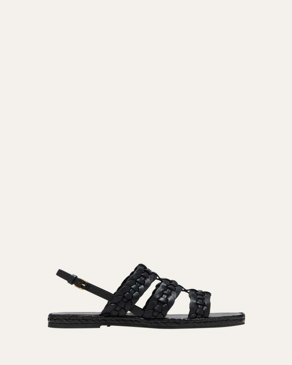 Braided Leather Slingback Espadrille Sandals